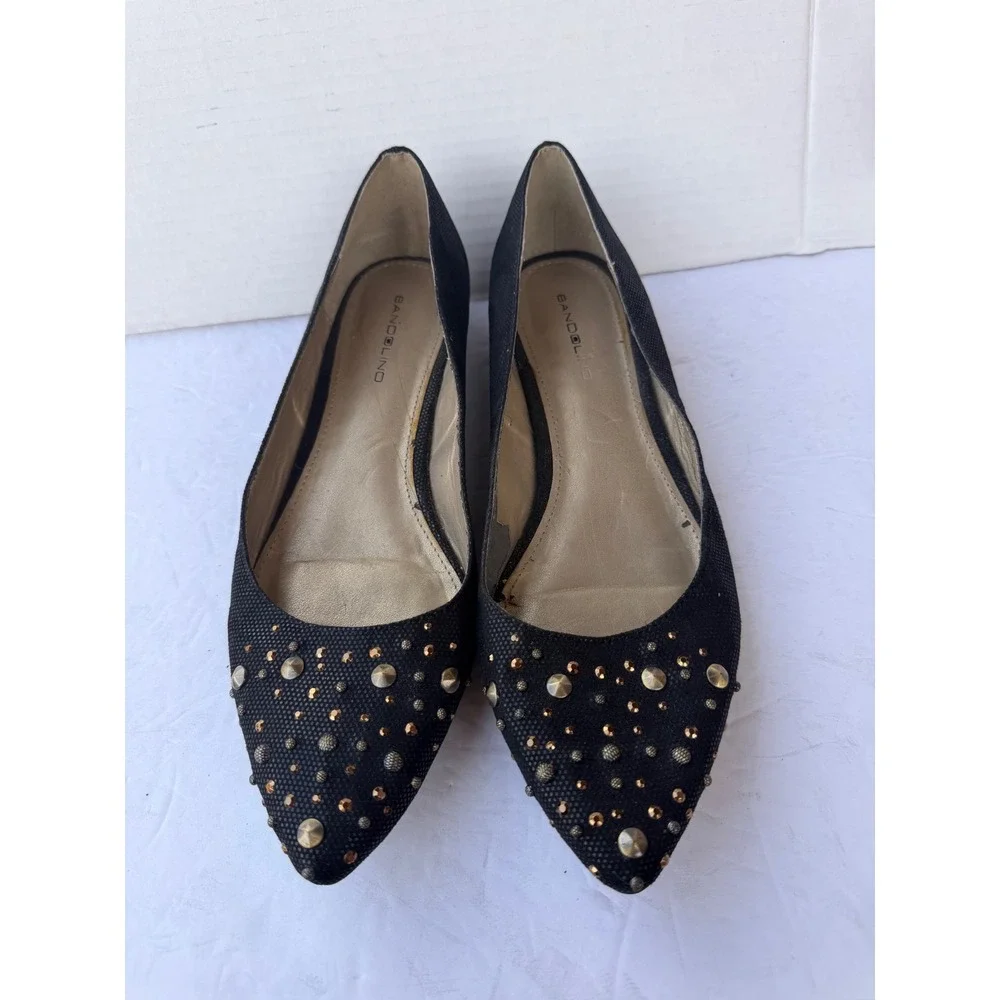 Bandolino Black Studded Pointed Toe Low Wedge Slip On Shoes Sz 8.5M‎